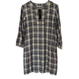 Madewell Oversized Shirt Dress XS Black‎ Blue Cream Plaid Pockets Fall NWT